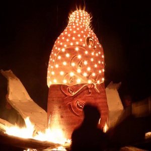 Sergei Isupov, "Fire Sculpture" 2017, on fire.Photo courtesy Pricilla Mouritzen.