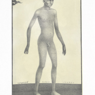 “The Man,” 2003, intaglio and siligraphy, image: 24 x 14", paper: 30 x 19".