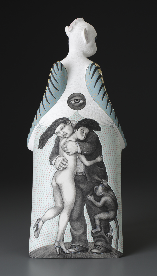 Sergei Isupov, "Winter - Summer", 2015, back view, porcelain, slip, glaze, 16.5 x 8 x 8.5".