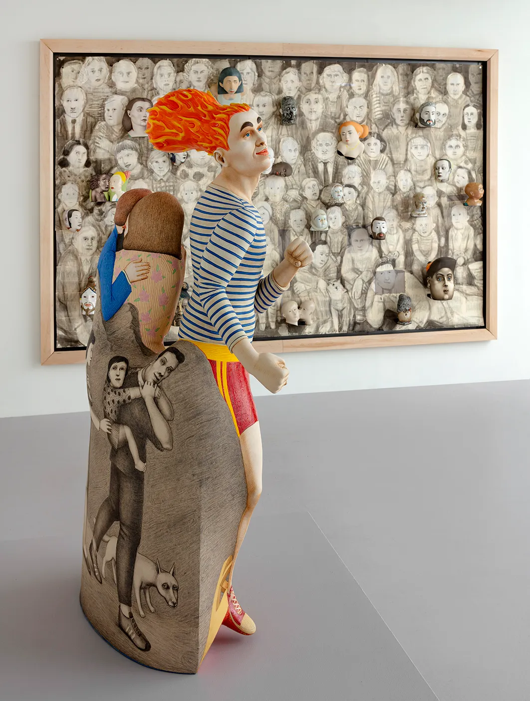 Sergei Isupov, "Past & Present (Installation)", 2022, mixed media, wood, metal, paper, paint, ceramic, 130 x 80" (133 x 88" framed).